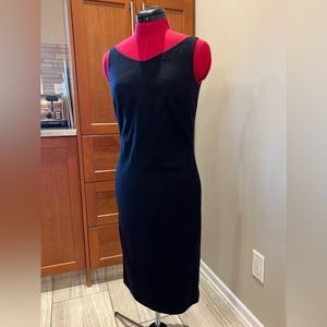 EUC Club Monaco Sz 2/XS Lined Stretch Wool Boatneck Sleeveless Sheath Midi Dress